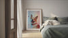 A cinematic showcase by YOUNI.ONE featuring "A Masterpiece for Your One and Only." A gallery-quality custom pet portrait displayed in a sophisticated bedroom setting. Discover our bespoke pet art collections curated for pet lovers.